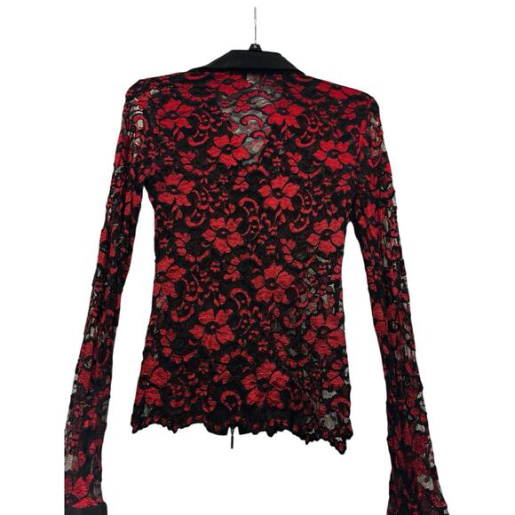 Vintage Cache Red Black Lace Zip Up Blouse Floral Vampire Goth Dark Romantic : S - Picture 3 of 14